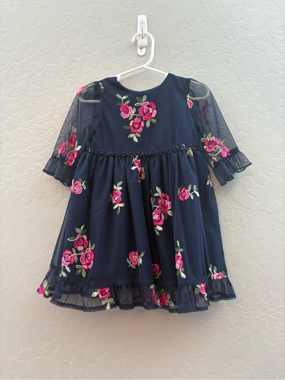 Laura Ashley navy blue and pink floral embroidered dress size 24 months